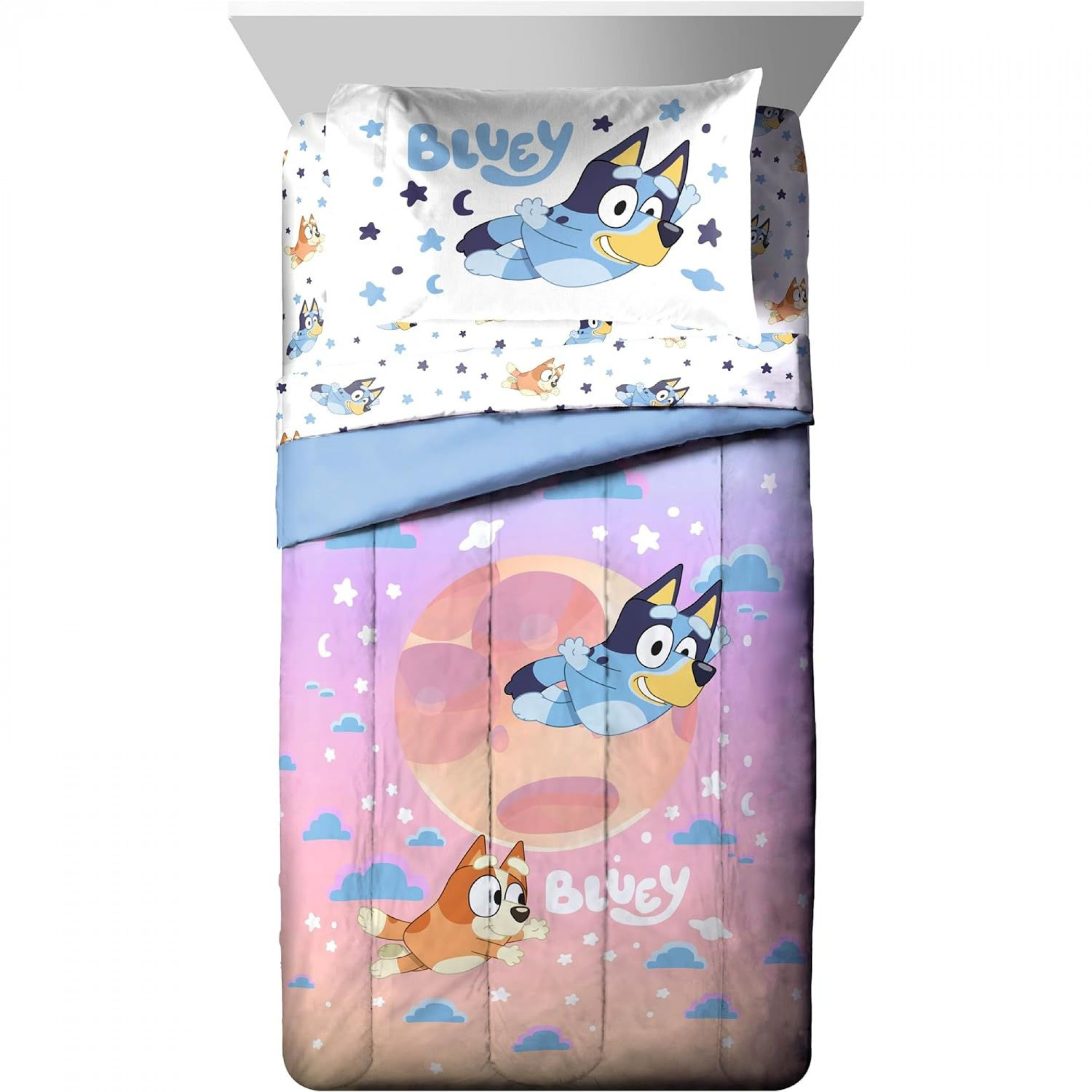 Bluey and Bingo Sleepy Time Twin Sheet Set with Sham